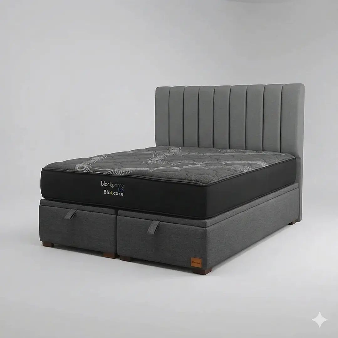Cama Baul Super King / Colchon black prime + Respaldo TUBULAR 2
