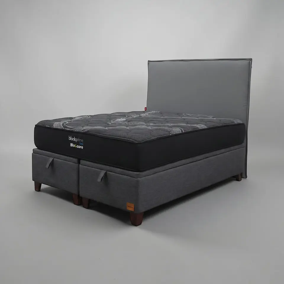 Cama Baul 2 Plazas / Colchon black prime + Respaldo LISO Removible y Lavable 4