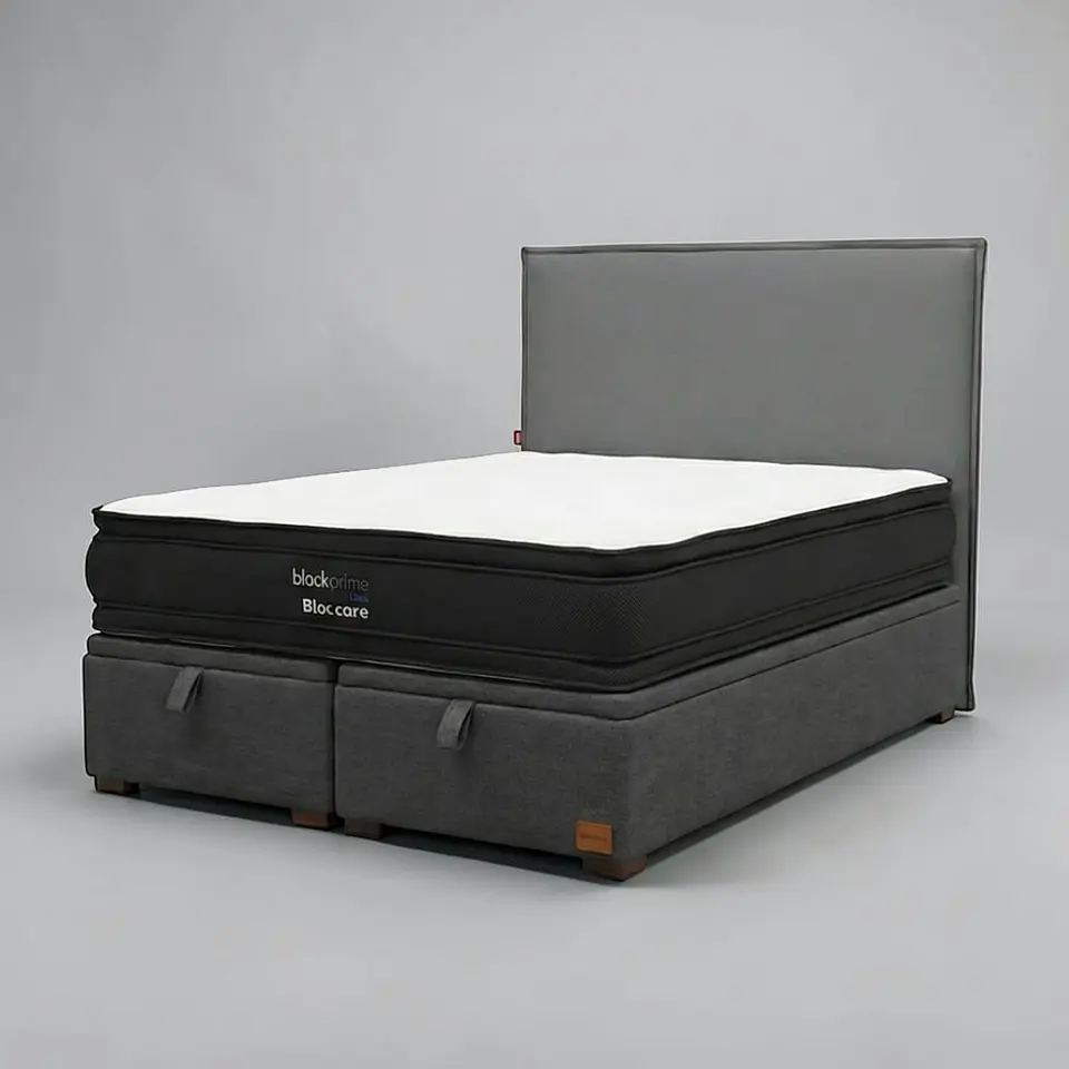 Cama Baul 2 Plazas / Colchon black prime + Respaldo LISO Removible y Lavable 7