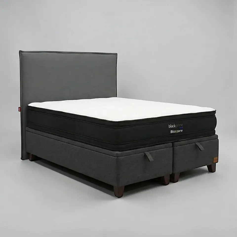 Cama Baul 2 Plazas / Colchon black prime + Respaldo LISO Removible y Lavable 9