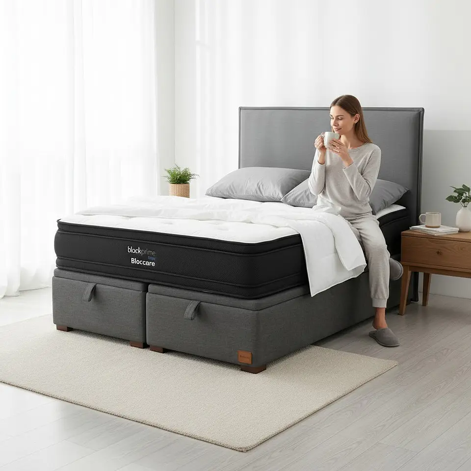 Cama Baul 2 Plazas / Colchon black prime + Respaldo LISO Removible y Lavable 6