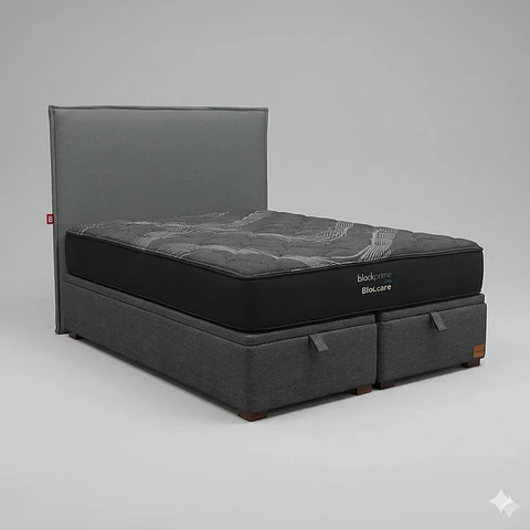 Cama Baul King / Colchon black prime + Respaldo LISO Removible y Lavable