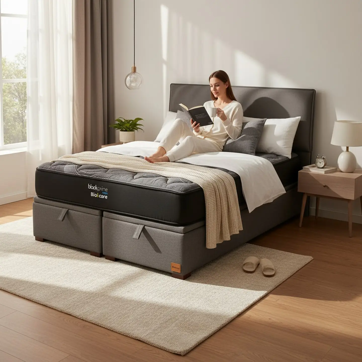 Cama Baul 2 Plazas / Colchon black prime + Respaldo LISO  1