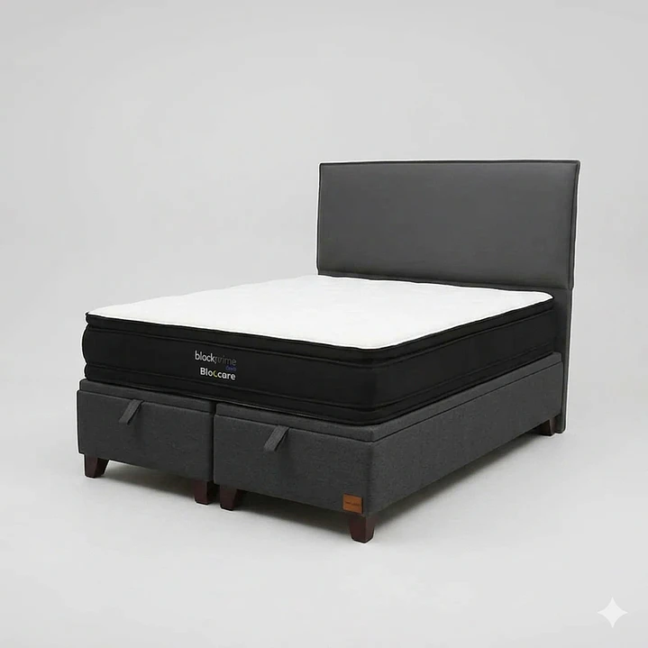 Cama Baul King / Colchon black prime + Respaldo LISO  8