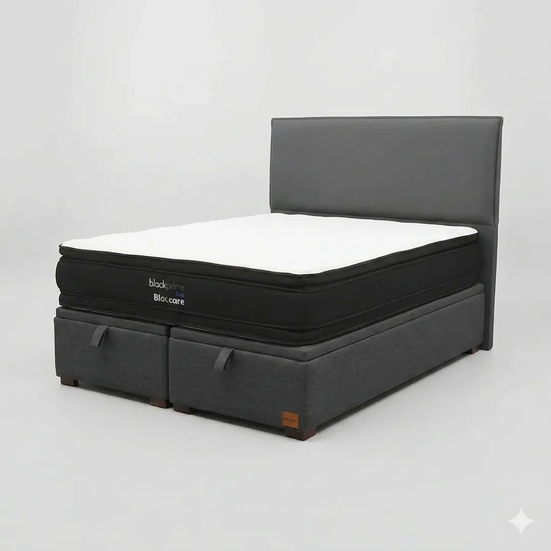 Cama Baul King / Colchon black prime + Respaldo LISO  6