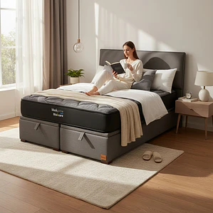 Cama Baul King / Colchon black prime + Respaldo LISO 