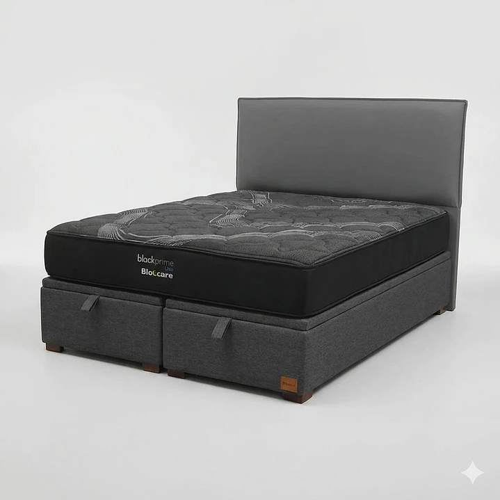 Cama Baul King / Colchon black prime + Respaldo LISO  2