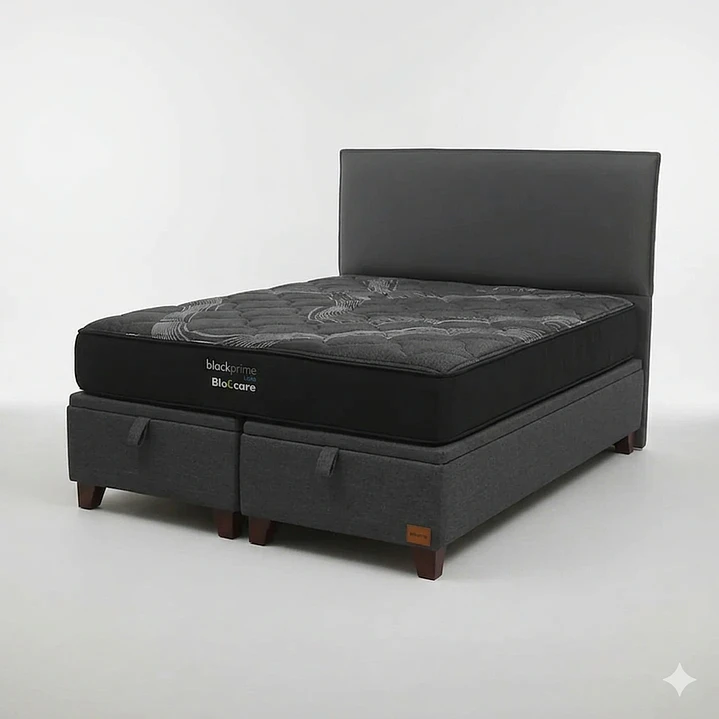 Cama Baul King / Colchon black prime + Respaldo LISO  4