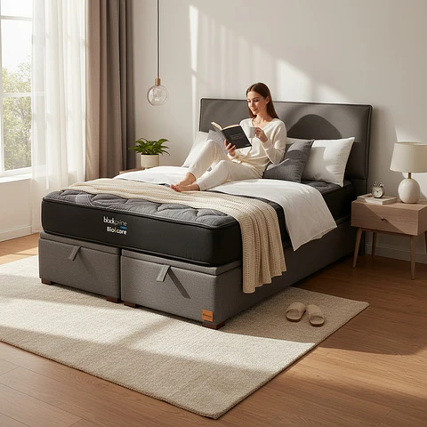 Cama Baul Super King / Colchon black prime + Respaldo LISO