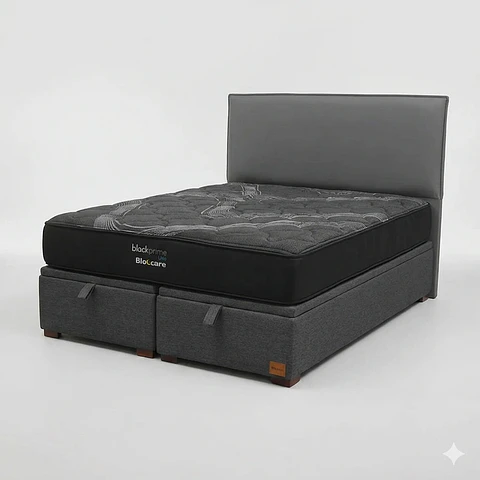 Cama Baul Super King / Colchon black prime + Respaldo LISO