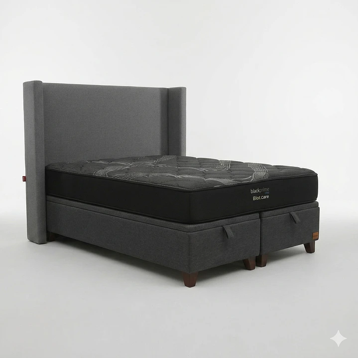 Cama Baul 2 Plazas / Colchon black prime + Respaldo LISO Removible y Lavable 13