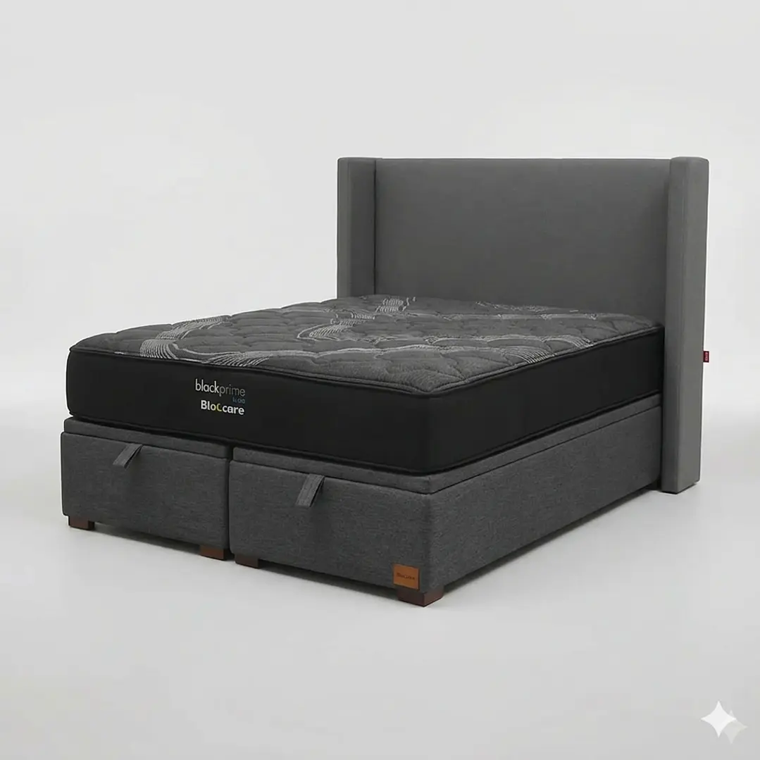 Cama Baul 2 Plazas / Colchon black prime + Respaldo LISO Removible y Lavable 11