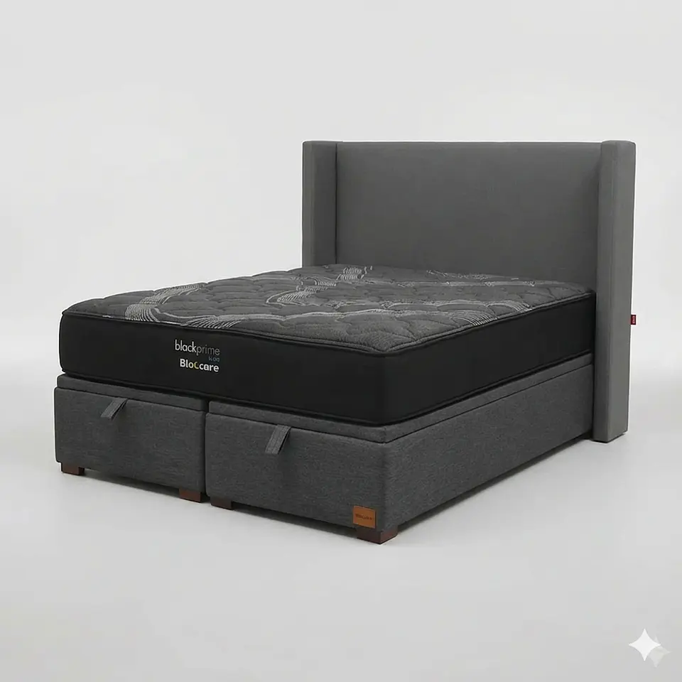 Cama Baul 2 Plazas / Colchon black prime + Respaldo LISO Removible y Lavable 11