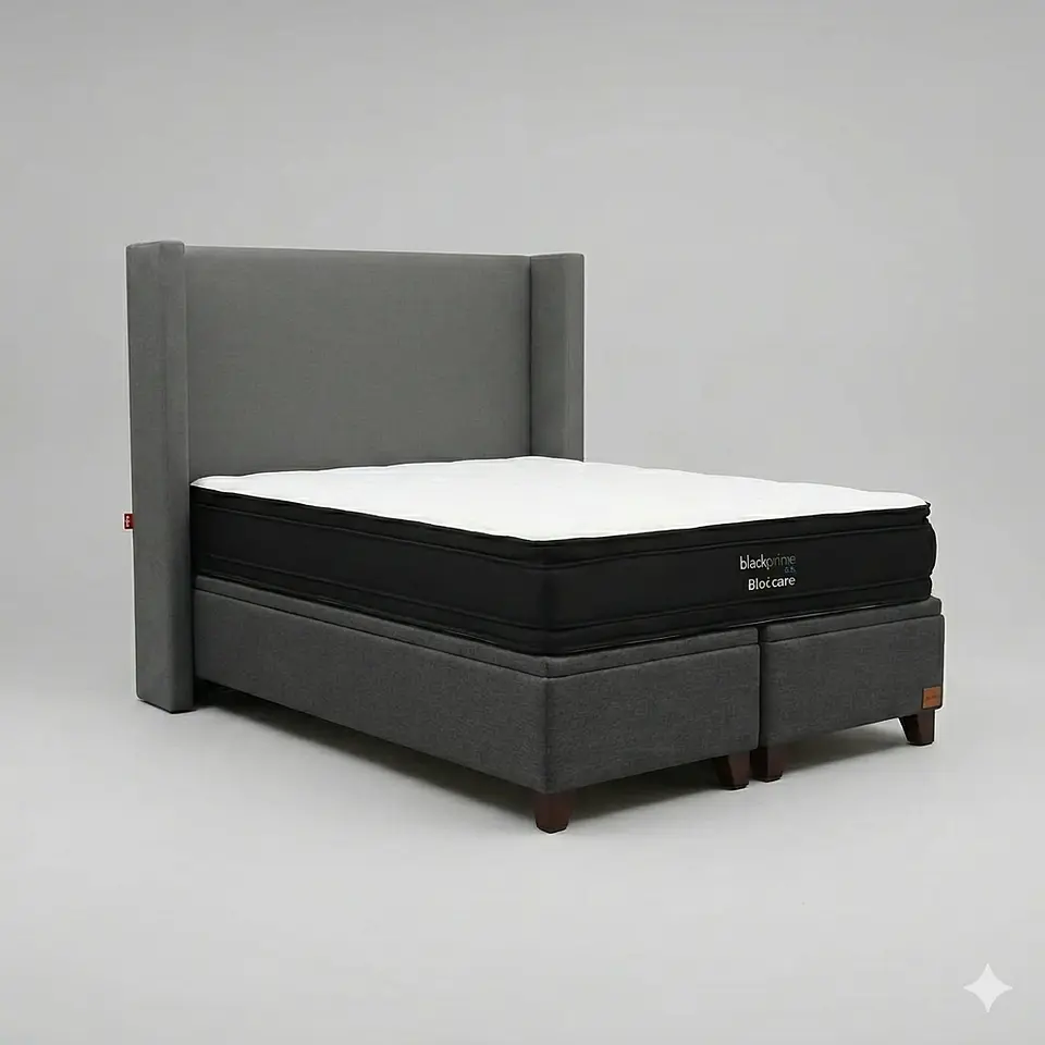 Cama Baul 2 Plazas / Colchon black prime + Respaldo LISO Removible y Lavable 17