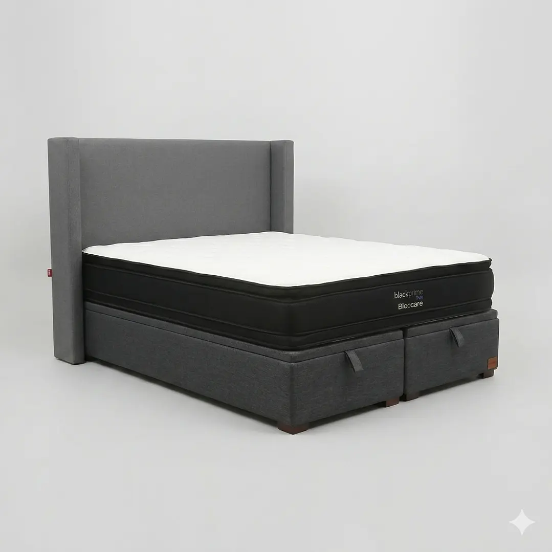 Cama Baul 2 Plazas / Colchon black prime + Respaldo LISO Removible y Lavable 15