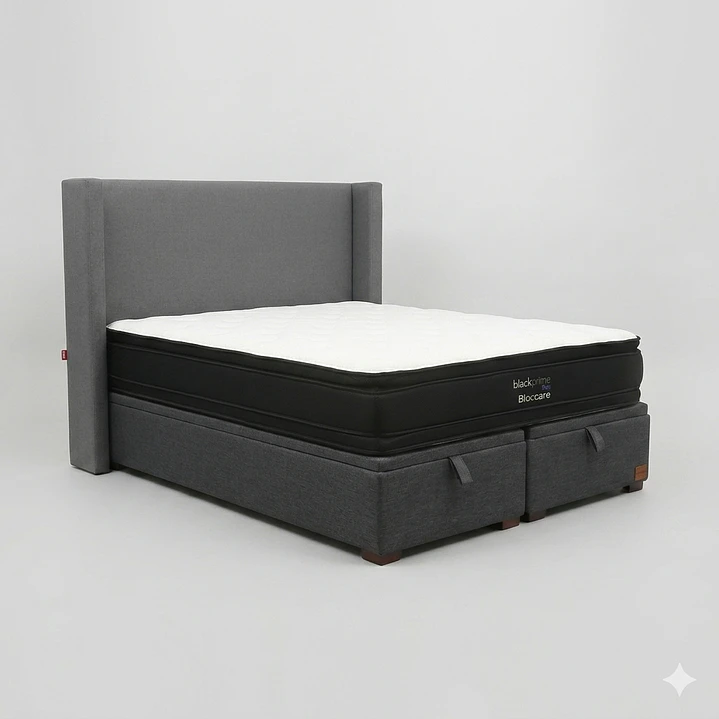 Cama Baul 2 Plazas / Colchon black prime + Respaldo LISO Removible y Lavable 15