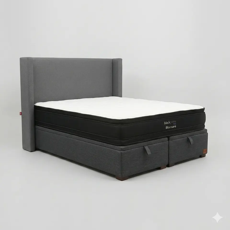 Cama Baul King / Colchon black prime + Respaldo LISO Removible y Lavable 15