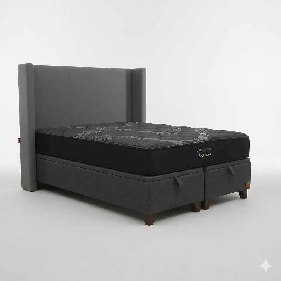 Cama Baul Super King / Colchon black prime + Respaldo LISO  Removible y Lavable 13