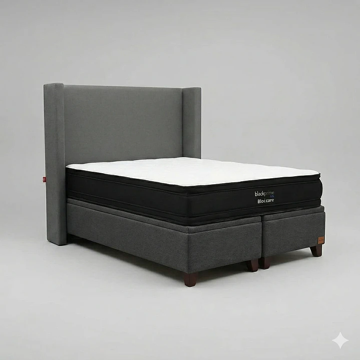 Cama Baul Super King / Colchon black prime + Respaldo LISO  Removible y Lavable 17
