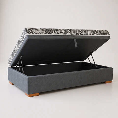 Cama Baul 1 Plaza + Colchon Modelo Ideal  / Con Patas De Madera