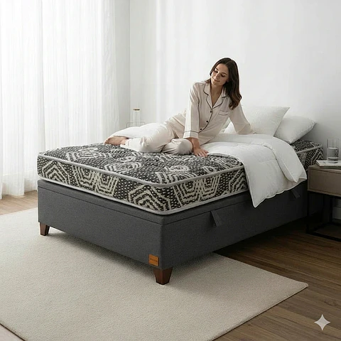 Cama Baul 1.5 Plaza + Colchon Modelo Ideal  / Con Patas De Madera