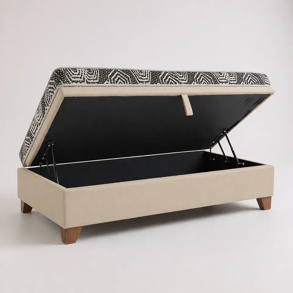 Cama Baul 1 Plaza + Colchon Modelo Ideal  / Con Patas De Madera (Beige) 4