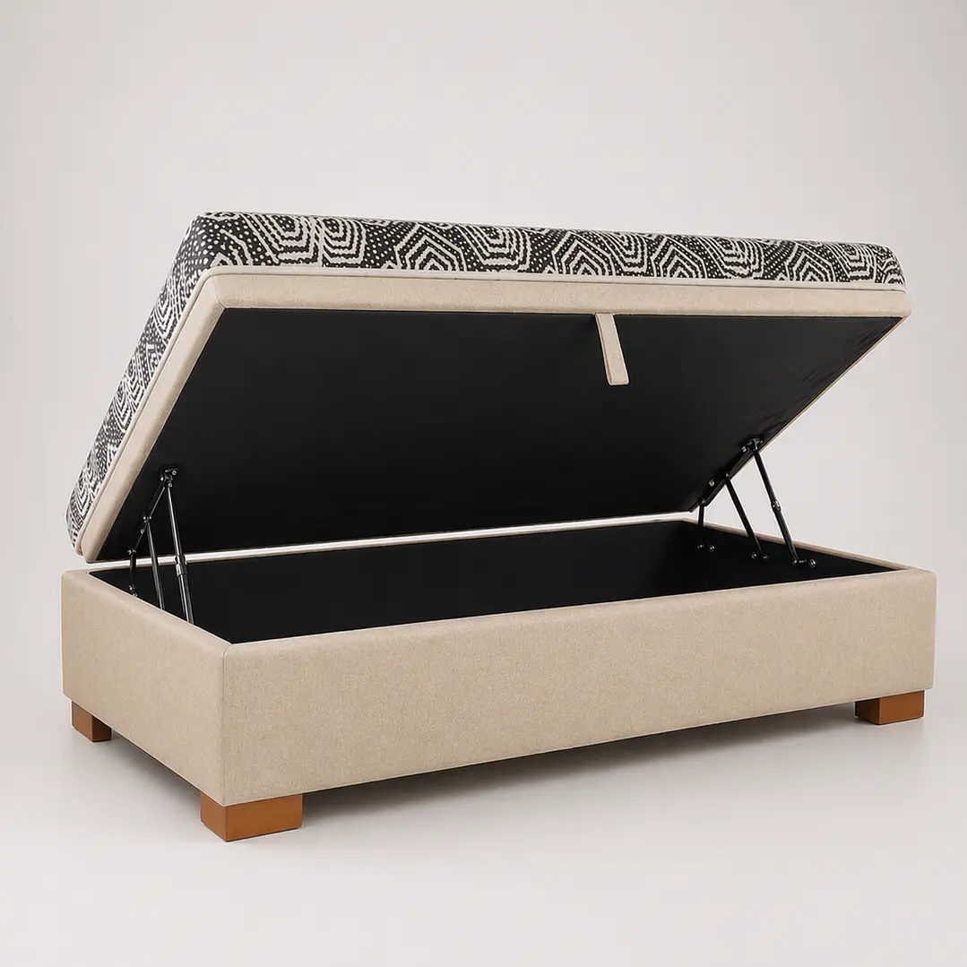 Cama Baul 1 Plaza + Colchon Modelo Ideal  / Con Patas De Madera (Beige) 6