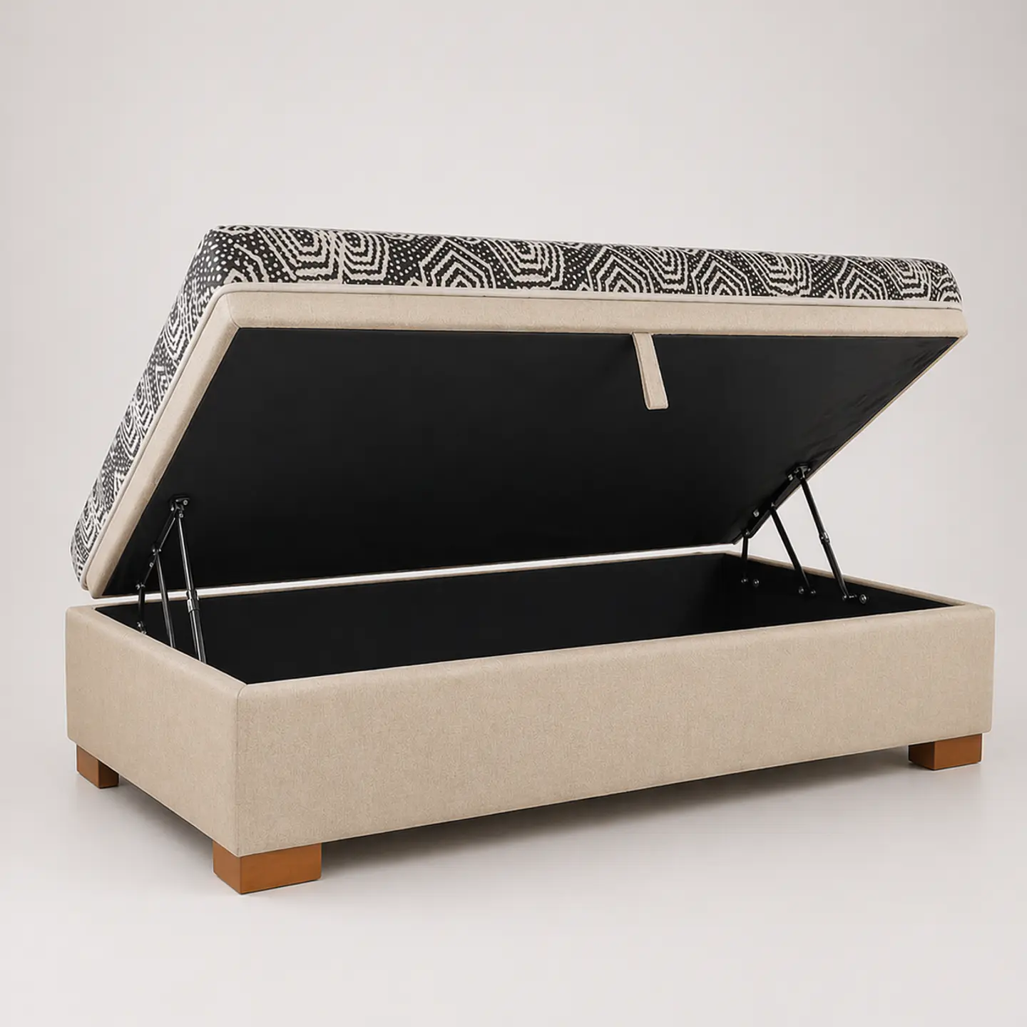 Cama Baul 1.5 Plaza + Colchon Modelo Ideal  / Con Patas De Madera (Beige) 2