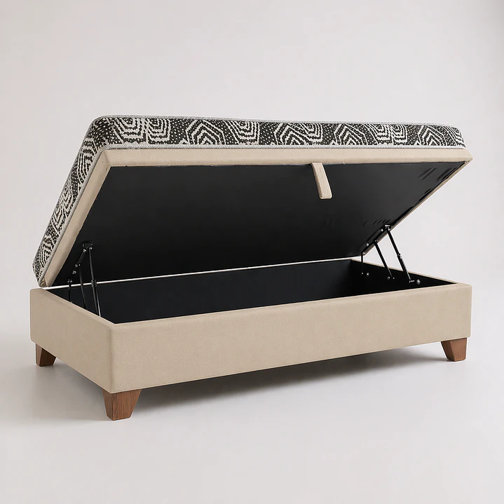 Cama Baul 1.5 Plaza + Colchon Modelo Ideal  / Con Patas De Madera (Beige) 4