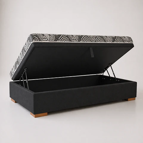 Cama Baul 1 Plaza + Colchon Modelo Ideal  / Con Patas De Madera (Negro)