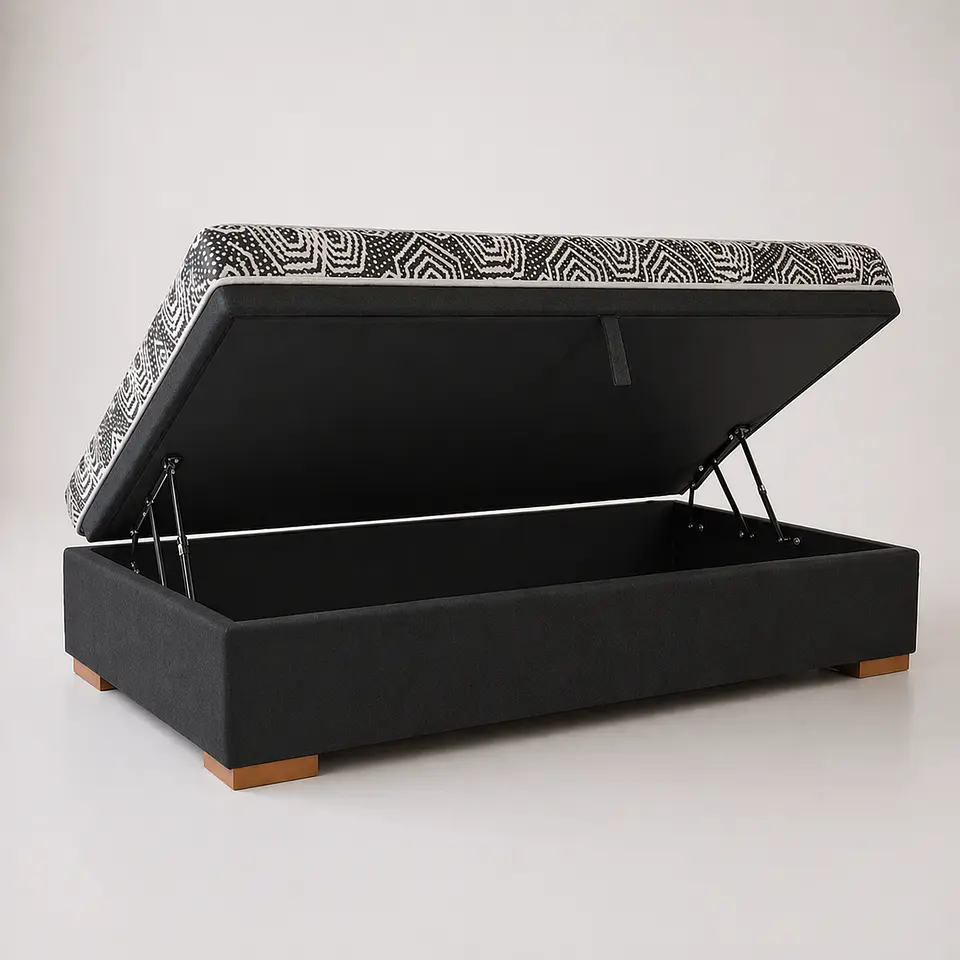 Cama Baul 1 Plaza + Colchon Modelo Ideal  / Con Patas De Madera (Negro) 2