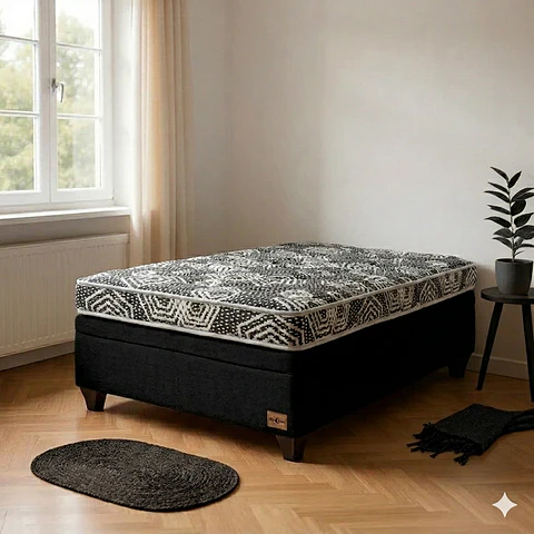 Cama Baul 1.5 Plaza + Colchon Modelo Ideal  / Con Patas De Madera (Negro)