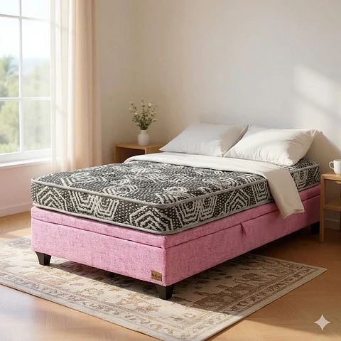 Cama Baul 1 Plaza + Colchon Modelo Ideal  / Con Patas De Madera (Rosa)