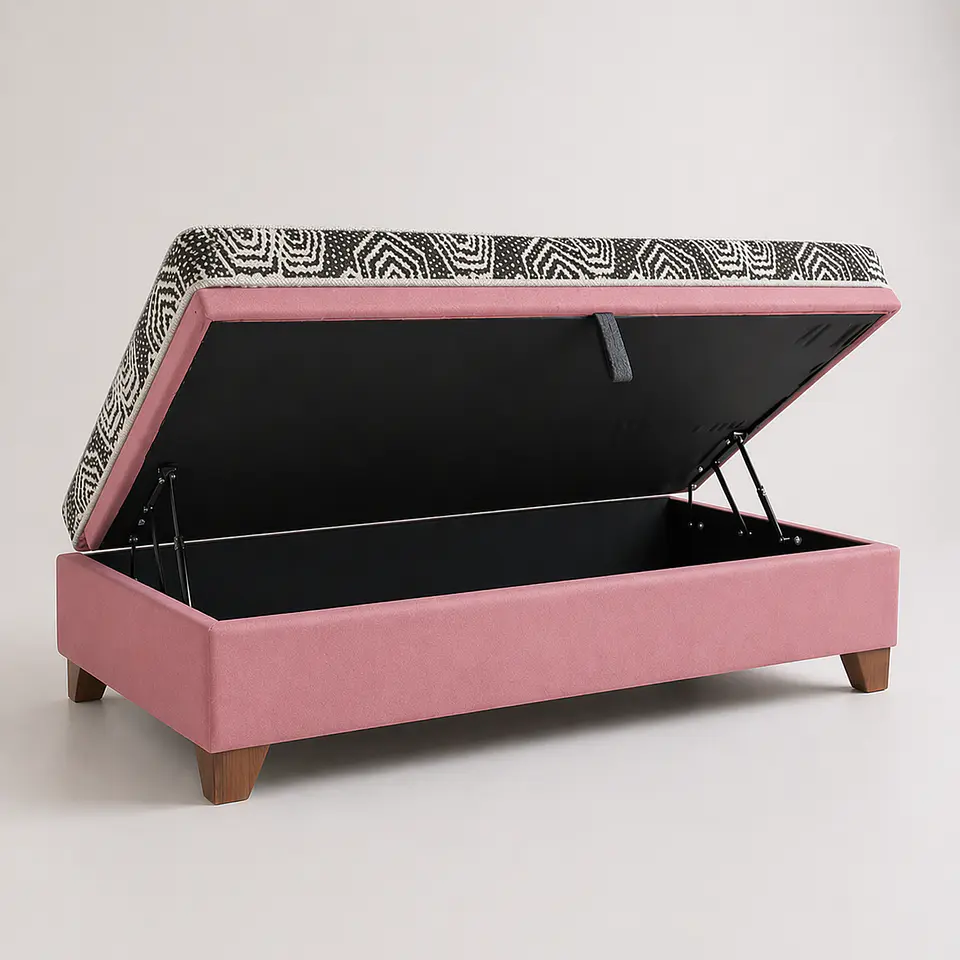 Cama Baul 1 Plaza + Colchon Modelo Ideal  / Con Patas De Madera (Rosa) 4
