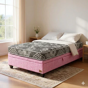 Cama Baul 1.5 Plaza + Colchon Modelo Ideal  / Con Patas De Madera (Rosa)