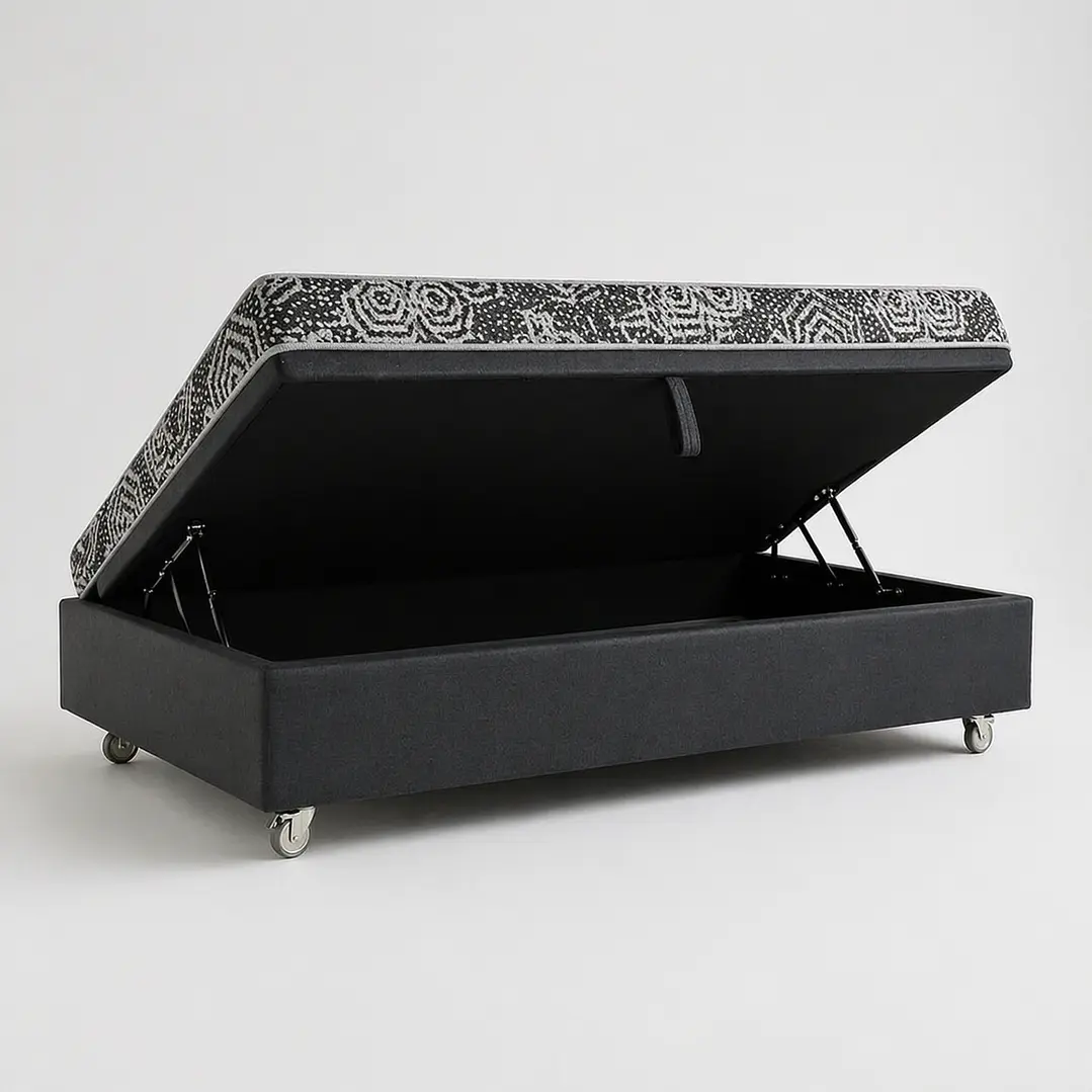 Cama Baul 1 Plaza + Colchon Modelo Ideal / Con Ruedas (Gris) 4