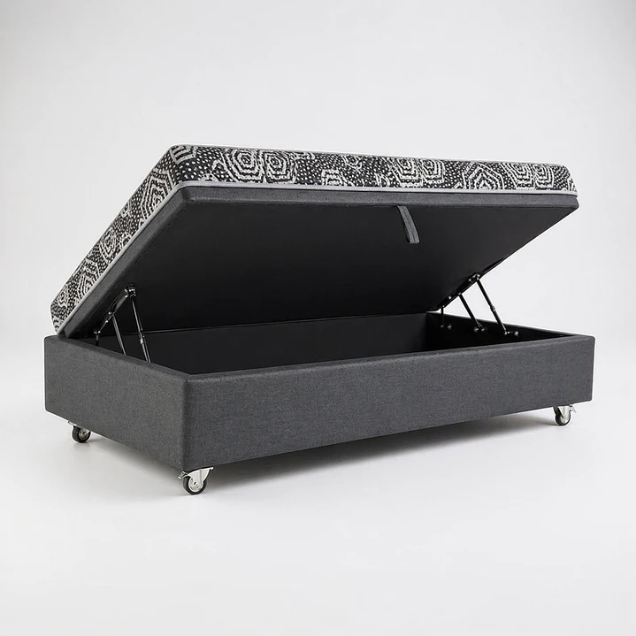 Cama Baul 1 Plaza + Colchon Modelo Ideal / Con Ruedas (Gris) 6