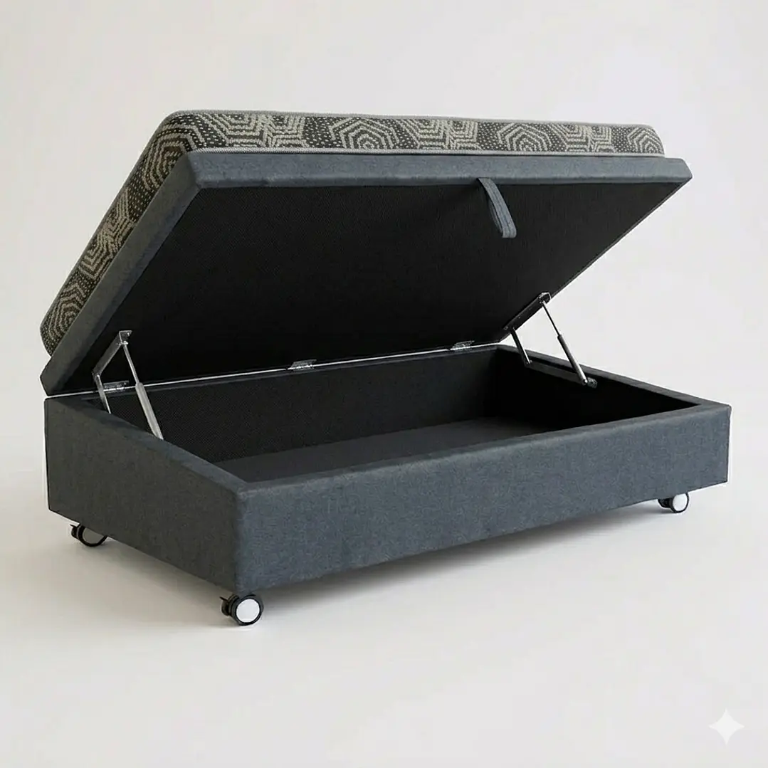 Cama Baul 1.5 Plaza + Colchon Modelo Ideal / Con Ruedas (Gris) 2