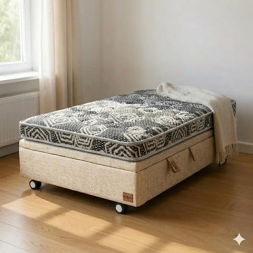 Cama Baul 1 Plaza + Colchon Modelo Ideal / Con Ruedas (beige) 1