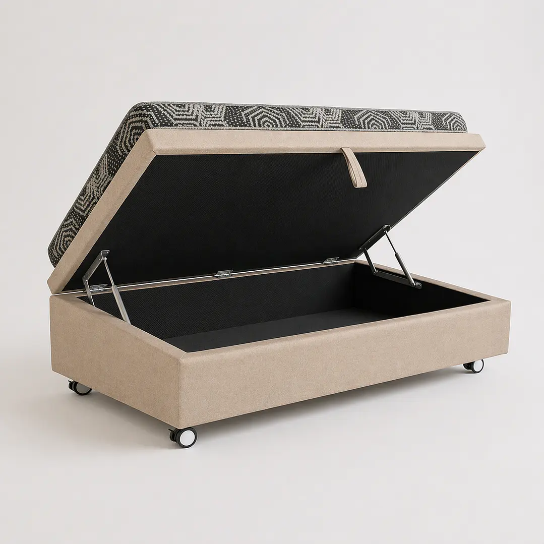 Cama Baul 1 Plaza + Colchon Modelo Ideal / Con Ruedas (beige) 2