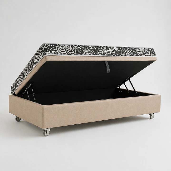 Cama Baul 1 Plaza + Colchon Modelo Ideal / Con Ruedas (beige) 4