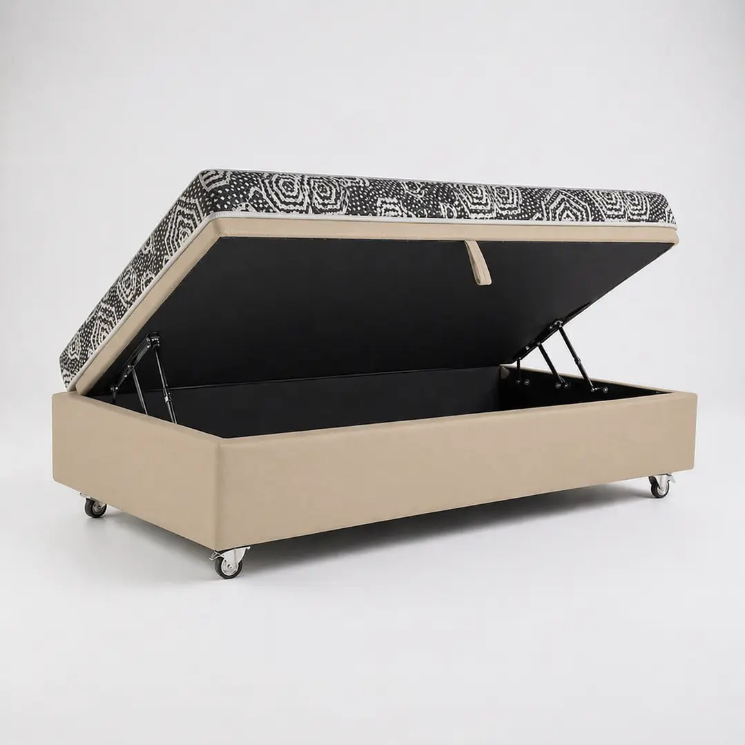 Cama Baul 1.5 Plaza + Colchon Modelo Ideal / Con Ruedas (beige) 6