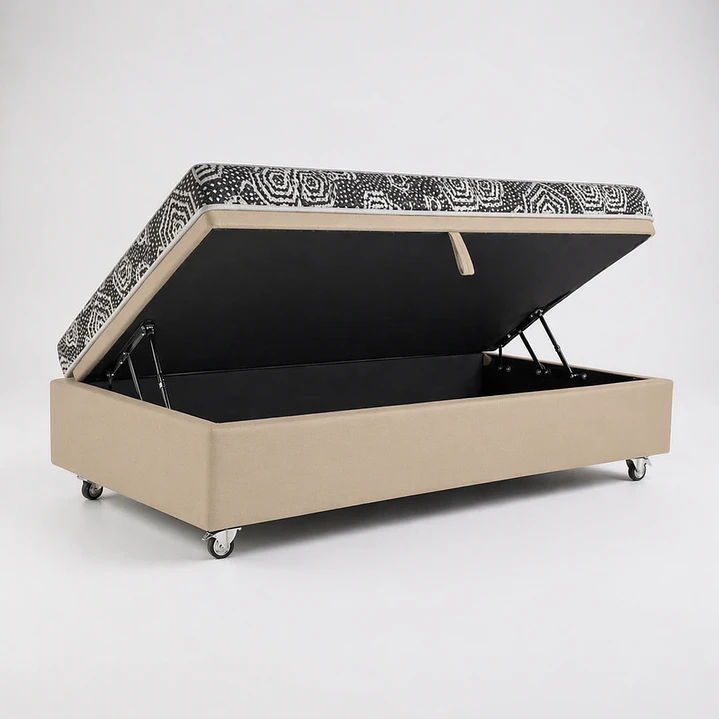 Cama Baul 1.5 Plaza + Colchon Modelo Ideal / Con Ruedas (beige) 6