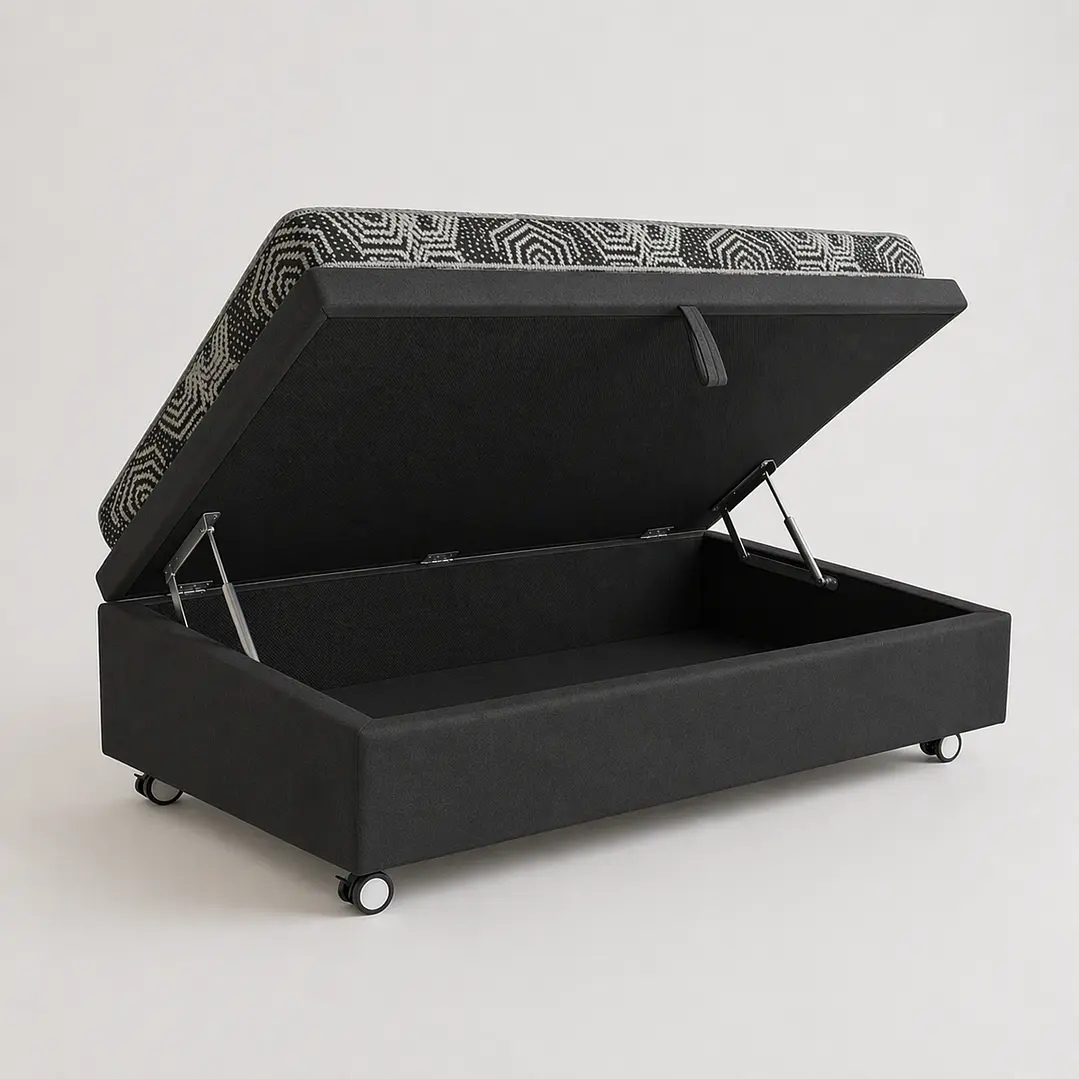 Cama Baul 1 Plaza + Colchon Modelo Ideal / Con Ruedas (Negro) 2