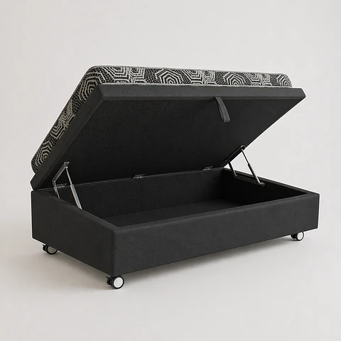 Cama Baul 1 Plaza + Colchon Modelo Ideal / Con Ruedas (Negro)