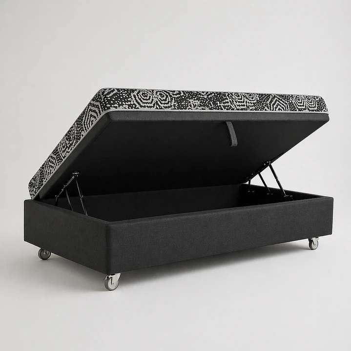 Cama Baul 1 Plaza + Colchon Modelo Ideal / Con Ruedas (Negro) 4