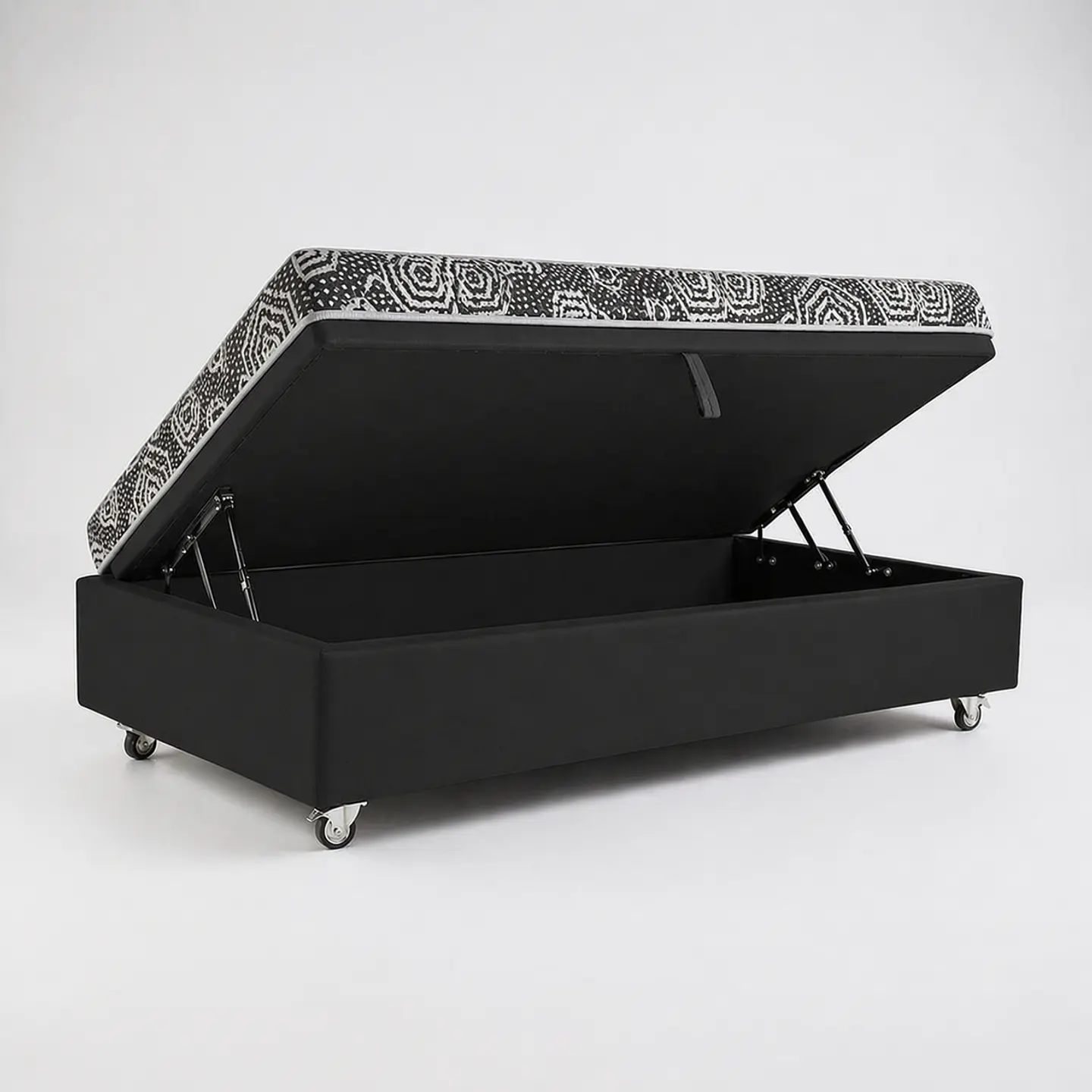 Cama Baul 1 Plaza + Colchon Modelo Ideal / Con Ruedas (Negro) 6