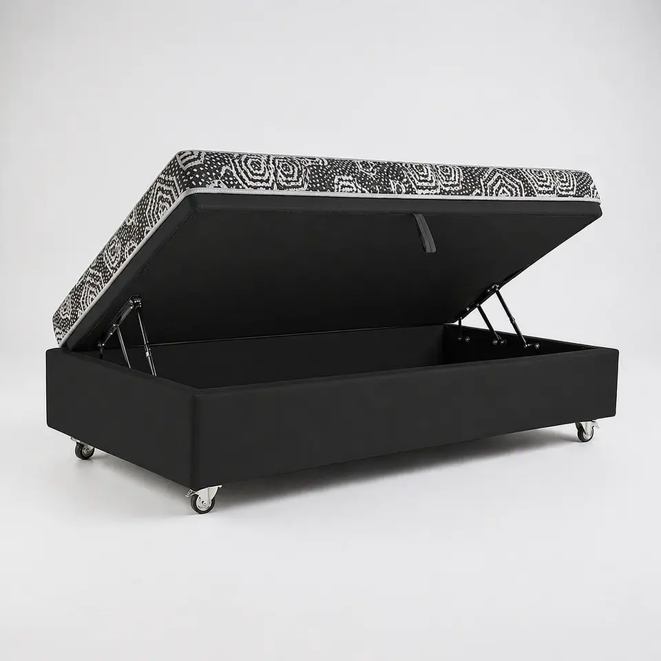 Cama Baul 1 Plaza + Colchon Modelo Ideal / Con Ruedas (Negro) 6