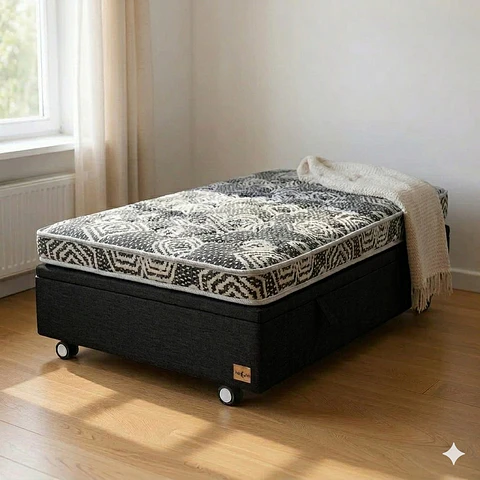 Cama Baul 1..5 Plaza + Colchon Modelo Ideal / Con Ruedas (Negro)