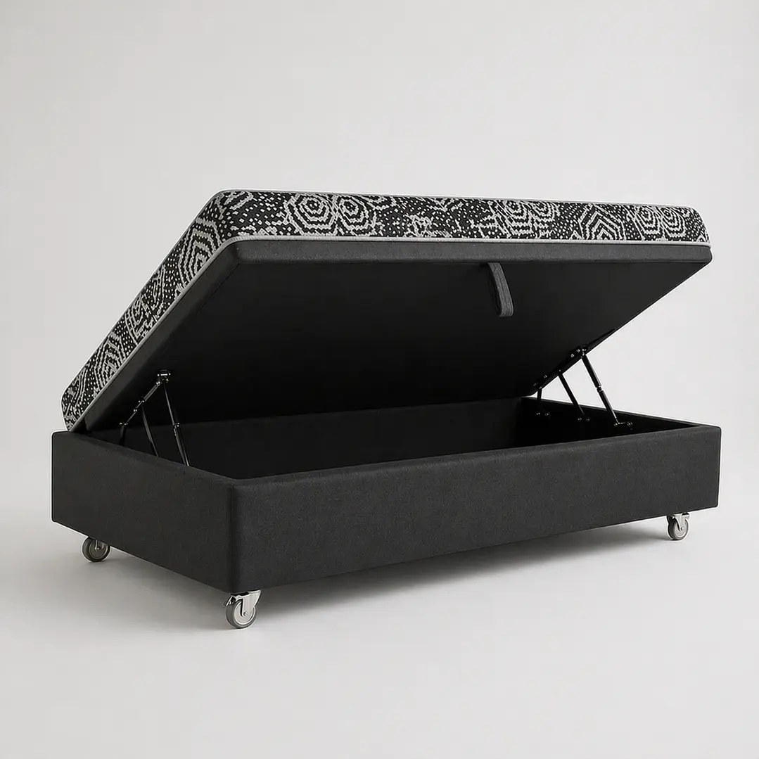 Cama Baul 1..5 Plaza + Colchon Modelo Ideal / Con Ruedas (Negro) 4